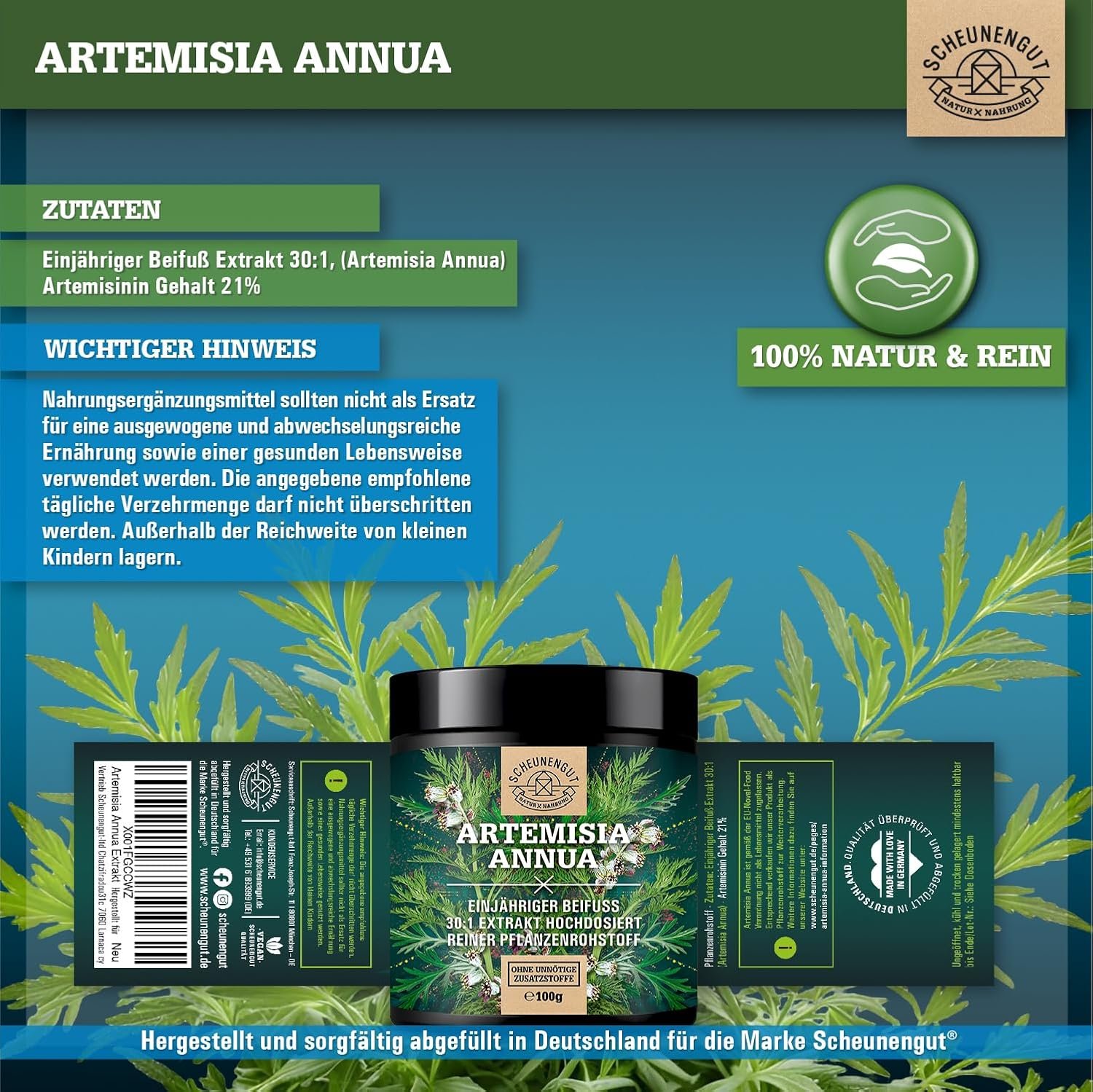81FDZBlQUUL._AC_SL1500_ 100 g Artemisia Annua Pulver 30:1 Extrakt 21% Artemisinin hochdosiert | SCHEUNENGUT