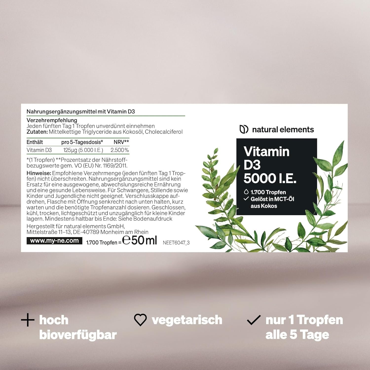 50ml Vitamin D3 Tropfen 5000 I.E. hochdosiert natural elements