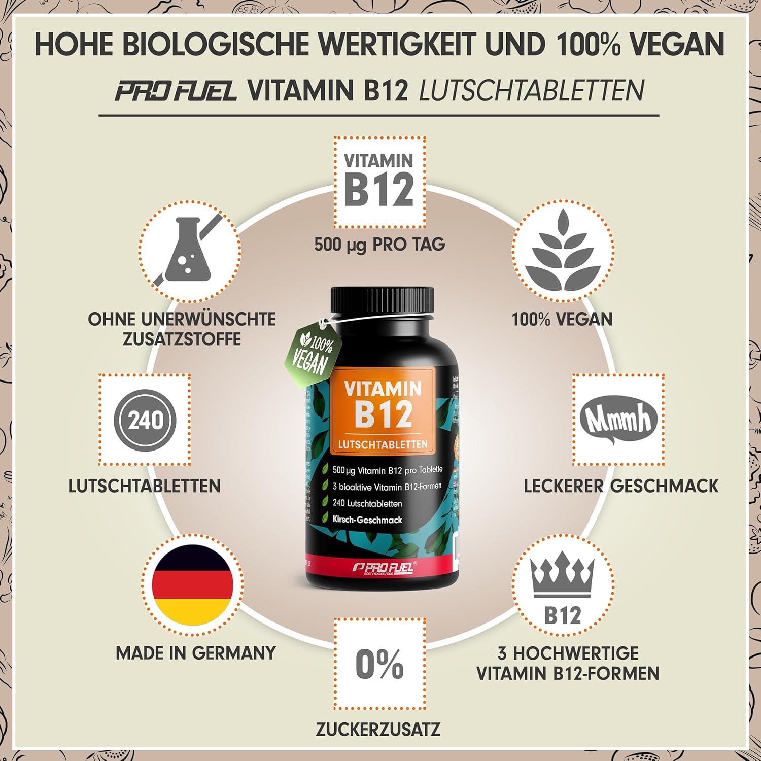 240 Lutschtabletten Vitamin B12 Lutschtabletten 500 µg vegan ProFuel