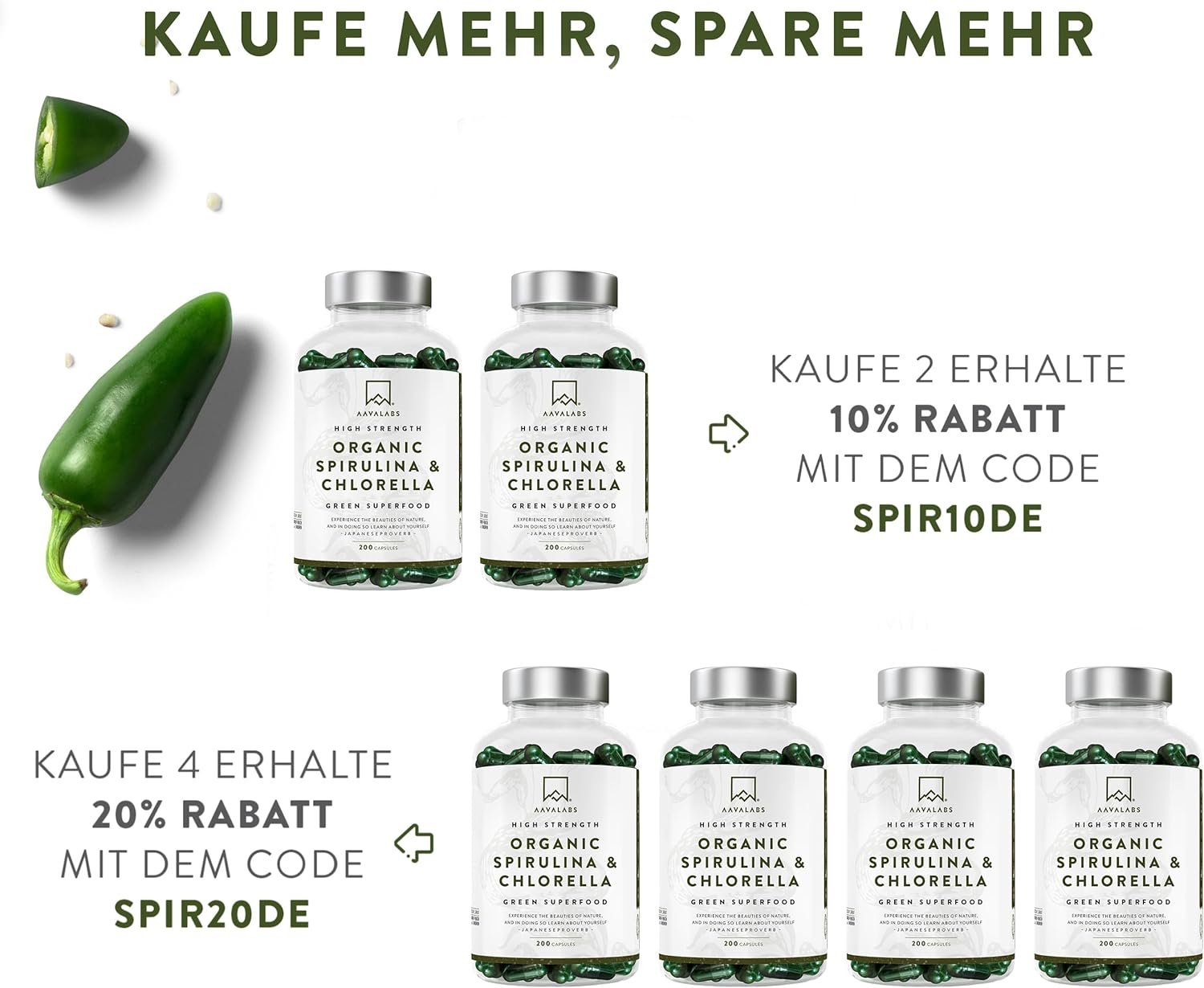 81KLaw7Z4FL._AC_SL1500_ 200 Spirulina chlorella kapseln bio hochdosiert 1800mg | AAVALABS