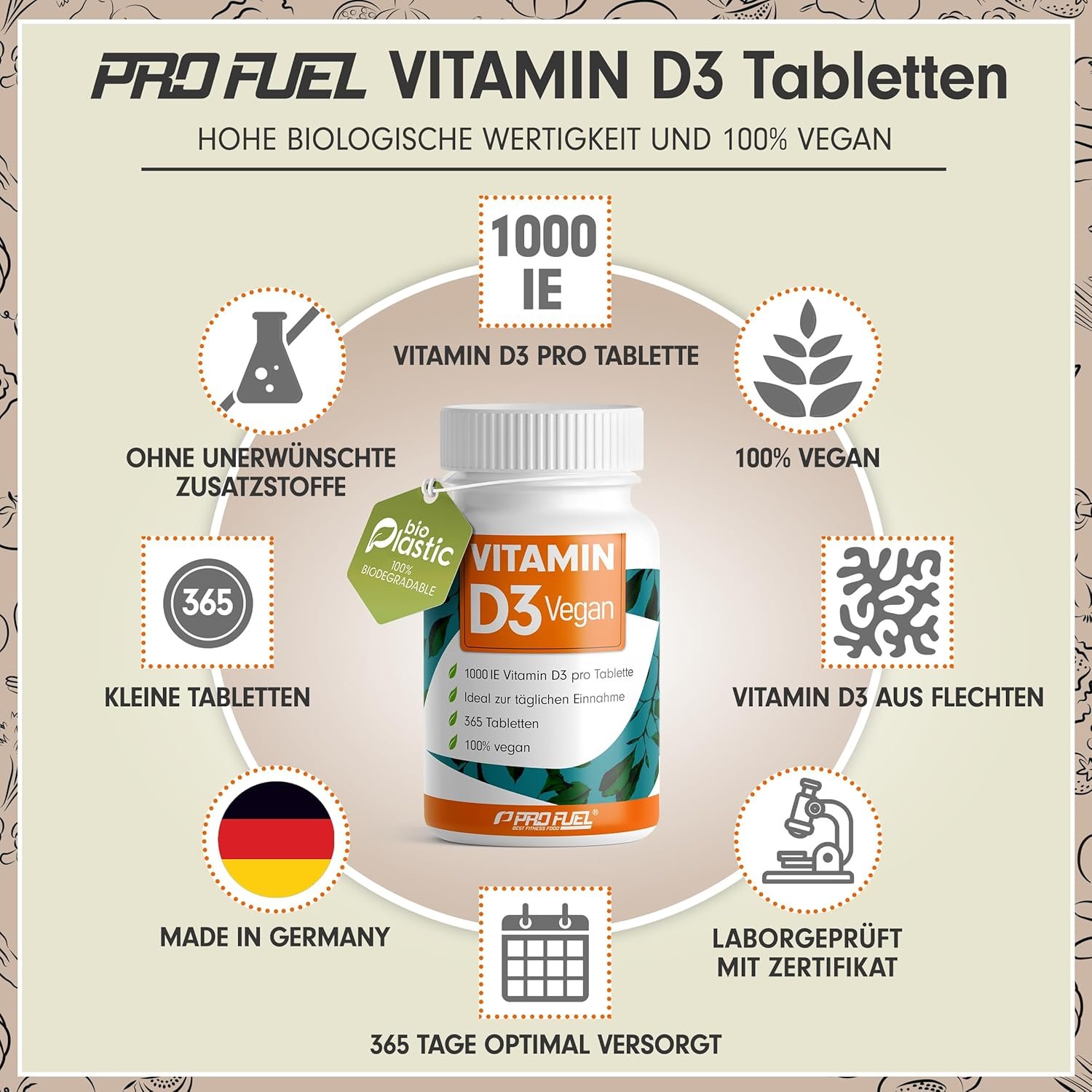 81LwlUQTJVL._AC_SL1500_ 365 Tabletten Vitamin D3 Tabletten 1000 IE vegan Jahresvorrat ProFuel