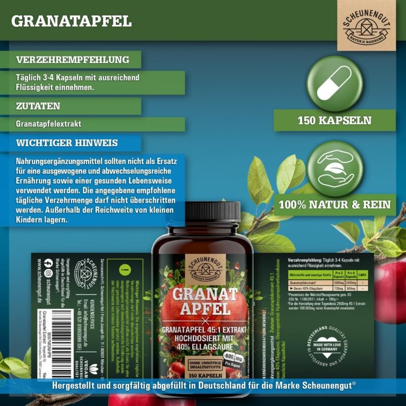 150 Granatapfel Kapseln hochdosiert 2400 mg 45:1 Extrakt | Scheunengut