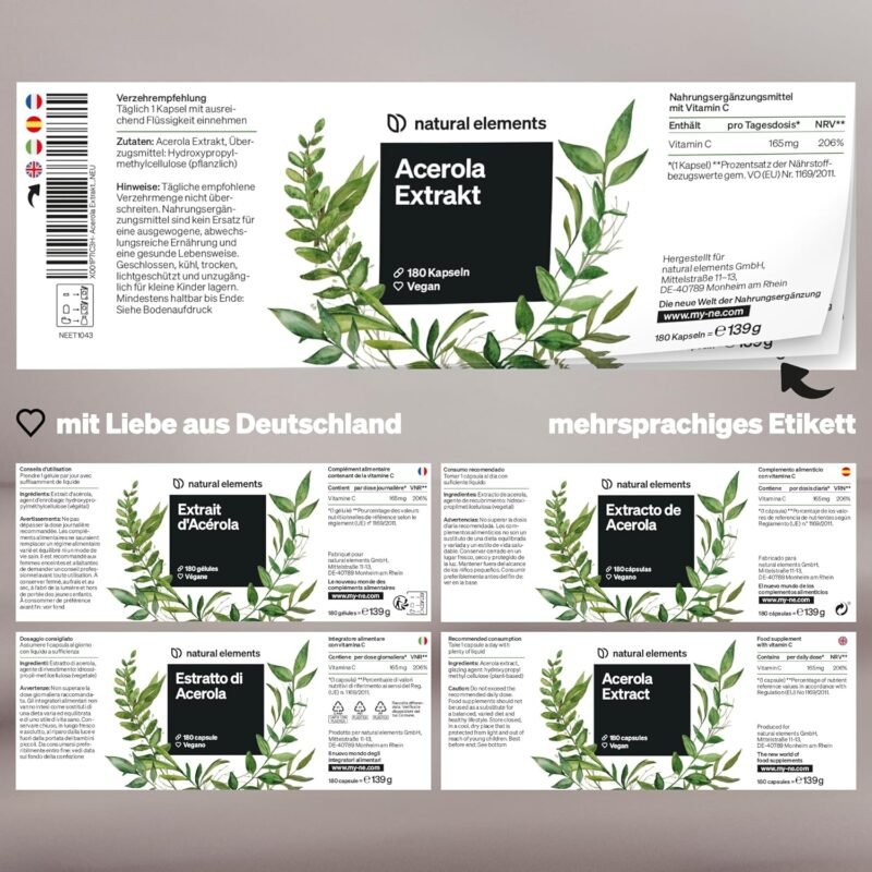 180 Acerola kapseln hochdosiert vegan mit vitamin c | Natural Elements