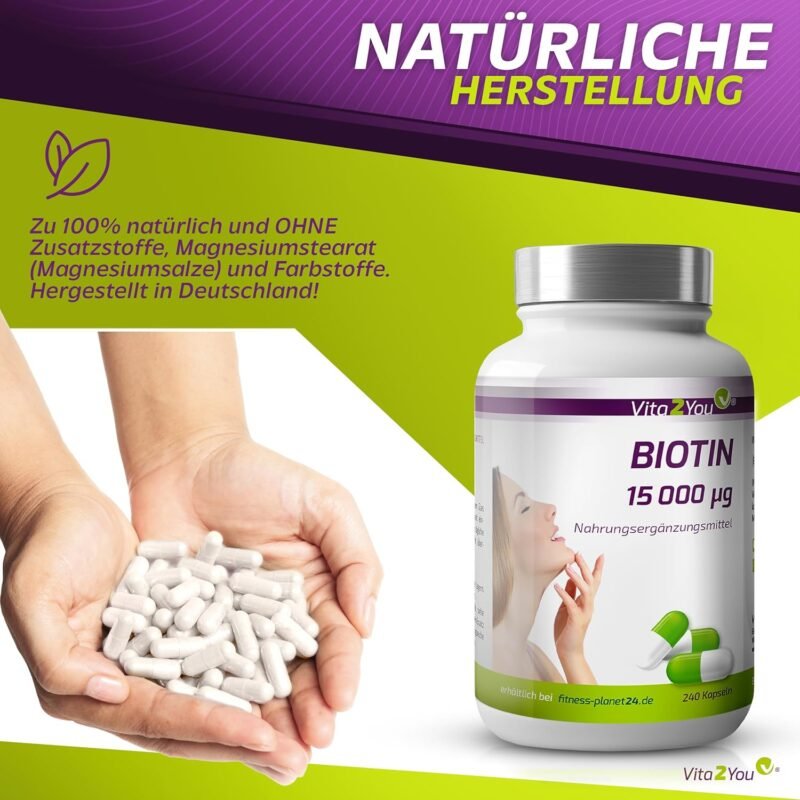 240 Kapseln Biotin Kapseln 15.000 mcg hochdosiert vegan Vita2You