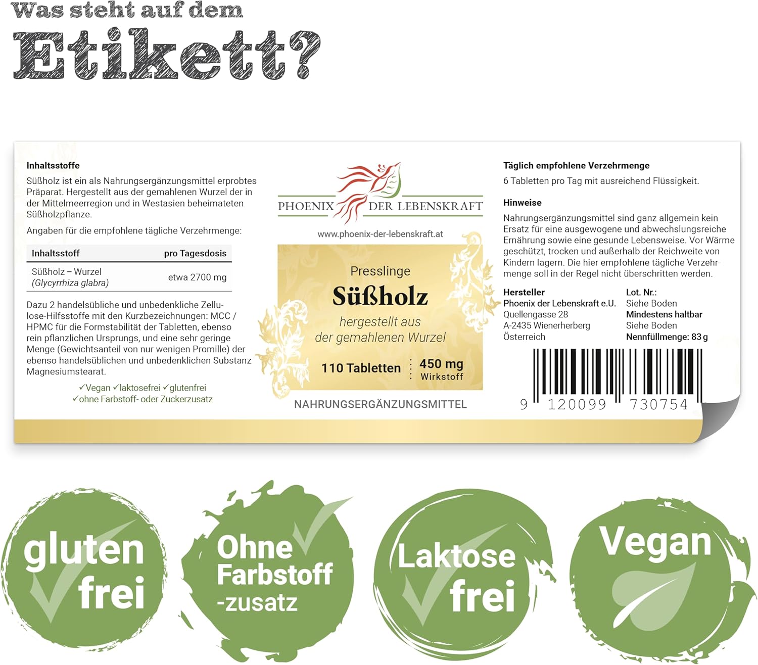 450 mg süßholz tabletten – Premium Qualität – Vegan – Hergestellt in Österreich