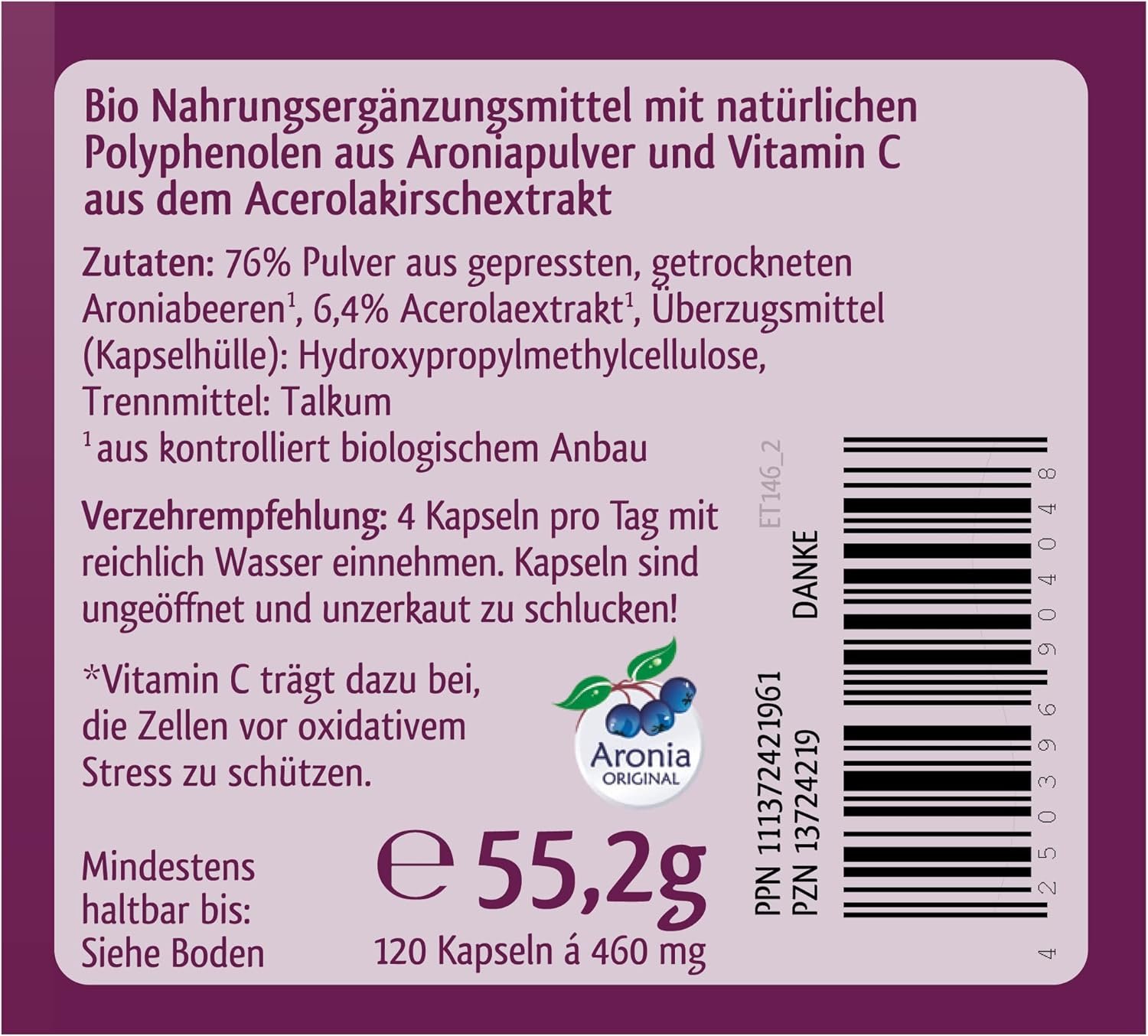 81ZT2LWVeSL._AC_SL1500_ 120 vegane Bio Zellschutz Kapseln mit Aronia & Acerola natürliches Vitamin C