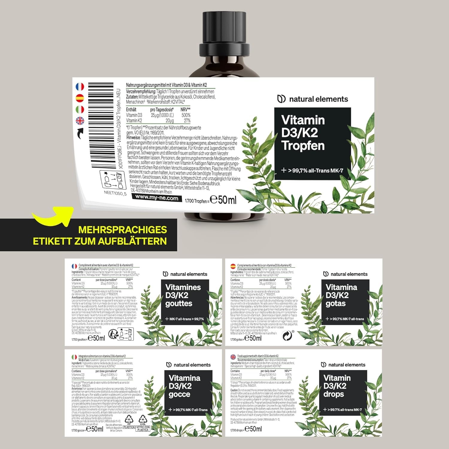 50ml Vitamin D3 K2 Tropfen Premium hochdosiert K2VITAL® Kappa