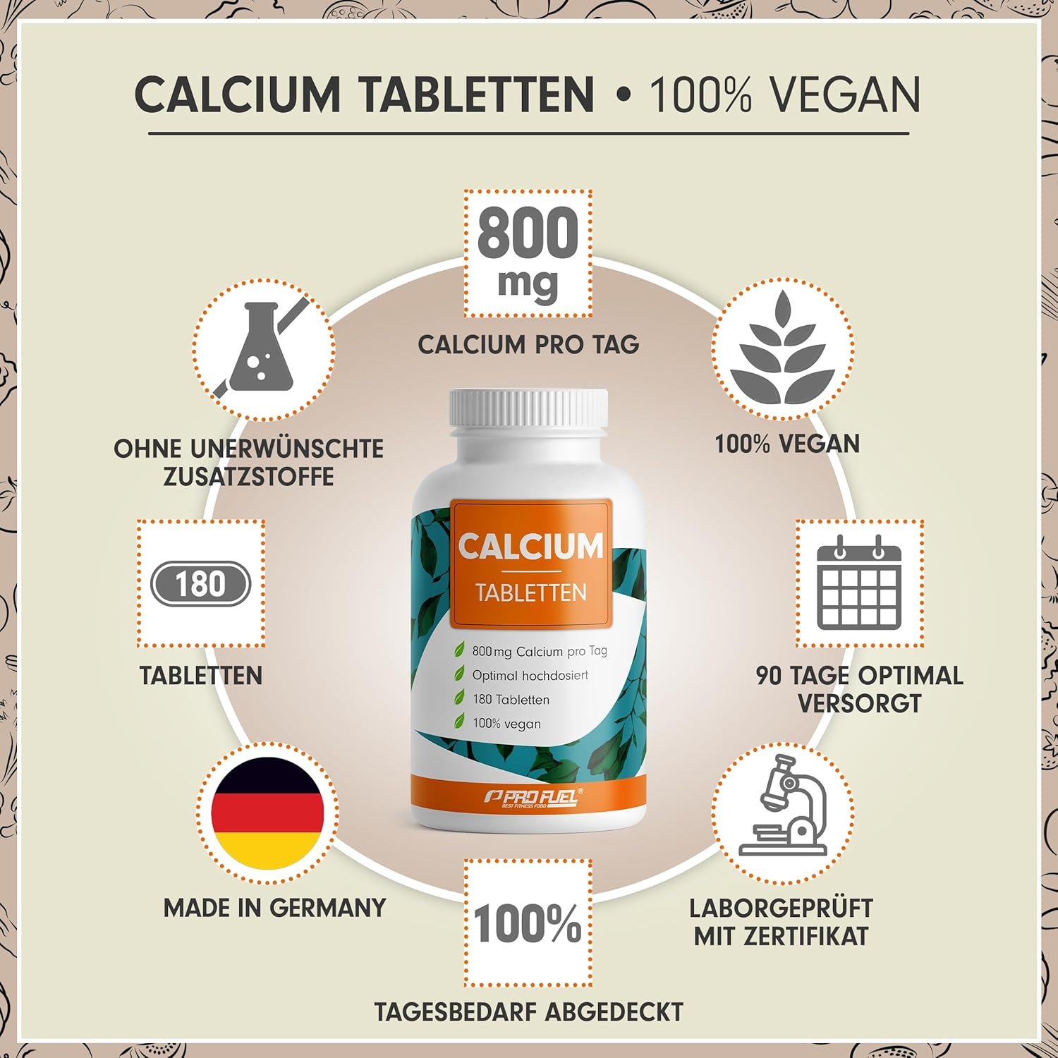 81dhiw6nb5L._AC_SL1500_ 180 calcium tabletten 800 mg – Hochdosiert & Vegan – Laborgeprüft – ProFuel