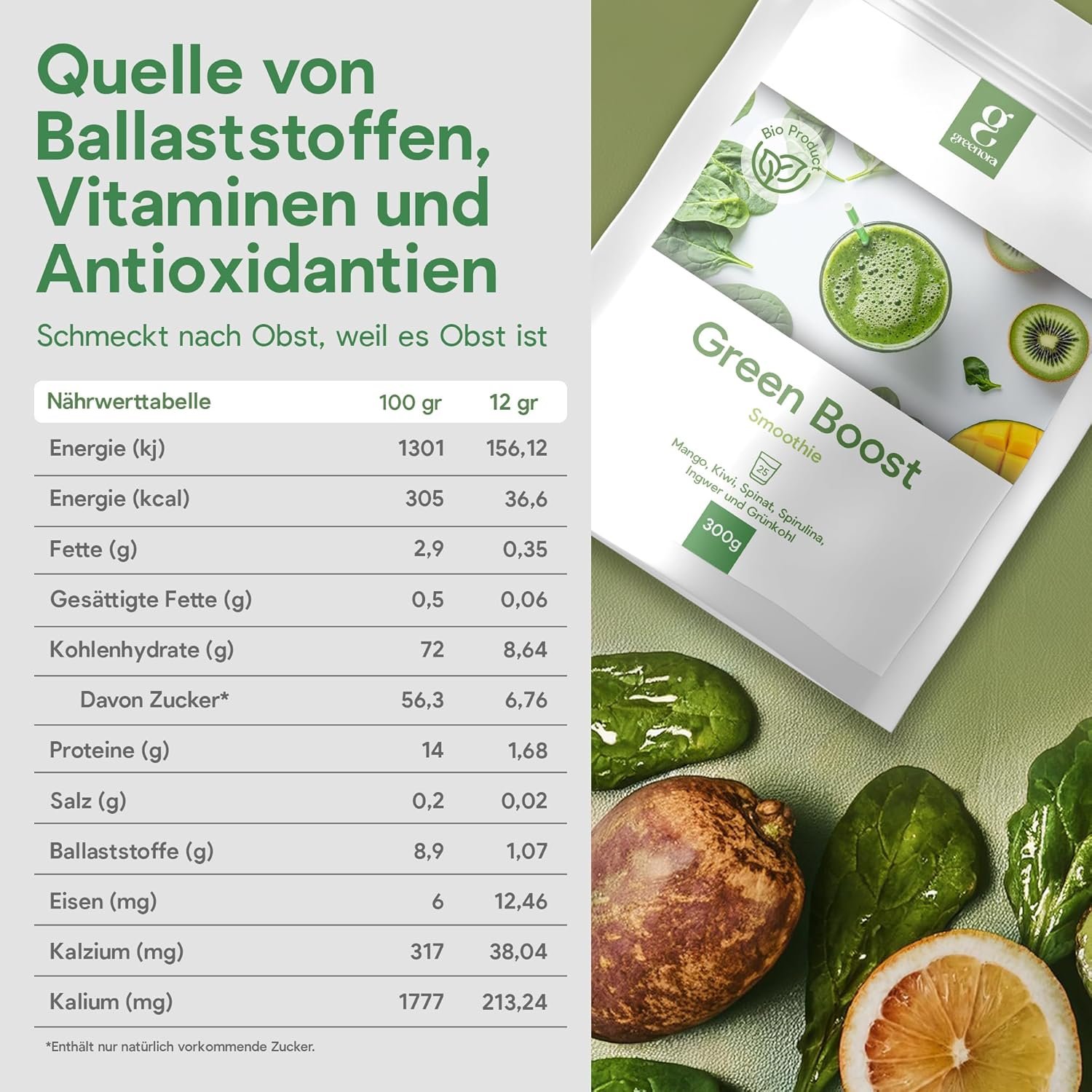 300g Green powder smoothie bowl pulver gefriergetrocknet 100% natürlich | GREENORA