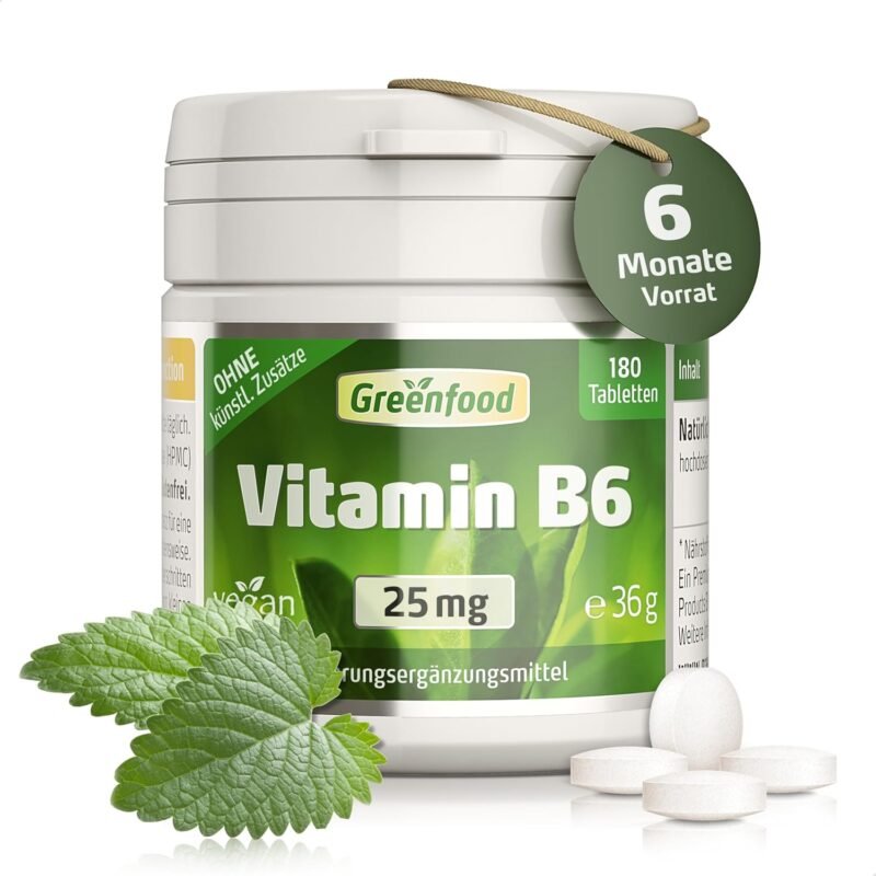 180 Tabletten Vitamin B6 Tabletten 25 mg hochdosiert vegan Greenfood