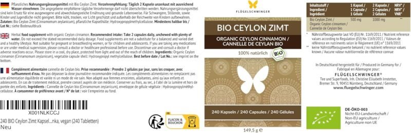 240 ceylon zimt kapseln – Bio, hochdosiert, vegan – 4 Monate Vorrat - Flügelschwinger