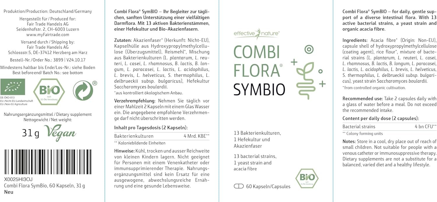 Combi flora symbio – 60 vegane kapseln mit 13 Bakterienstämmen & Akazienfaser | Effective Nature
