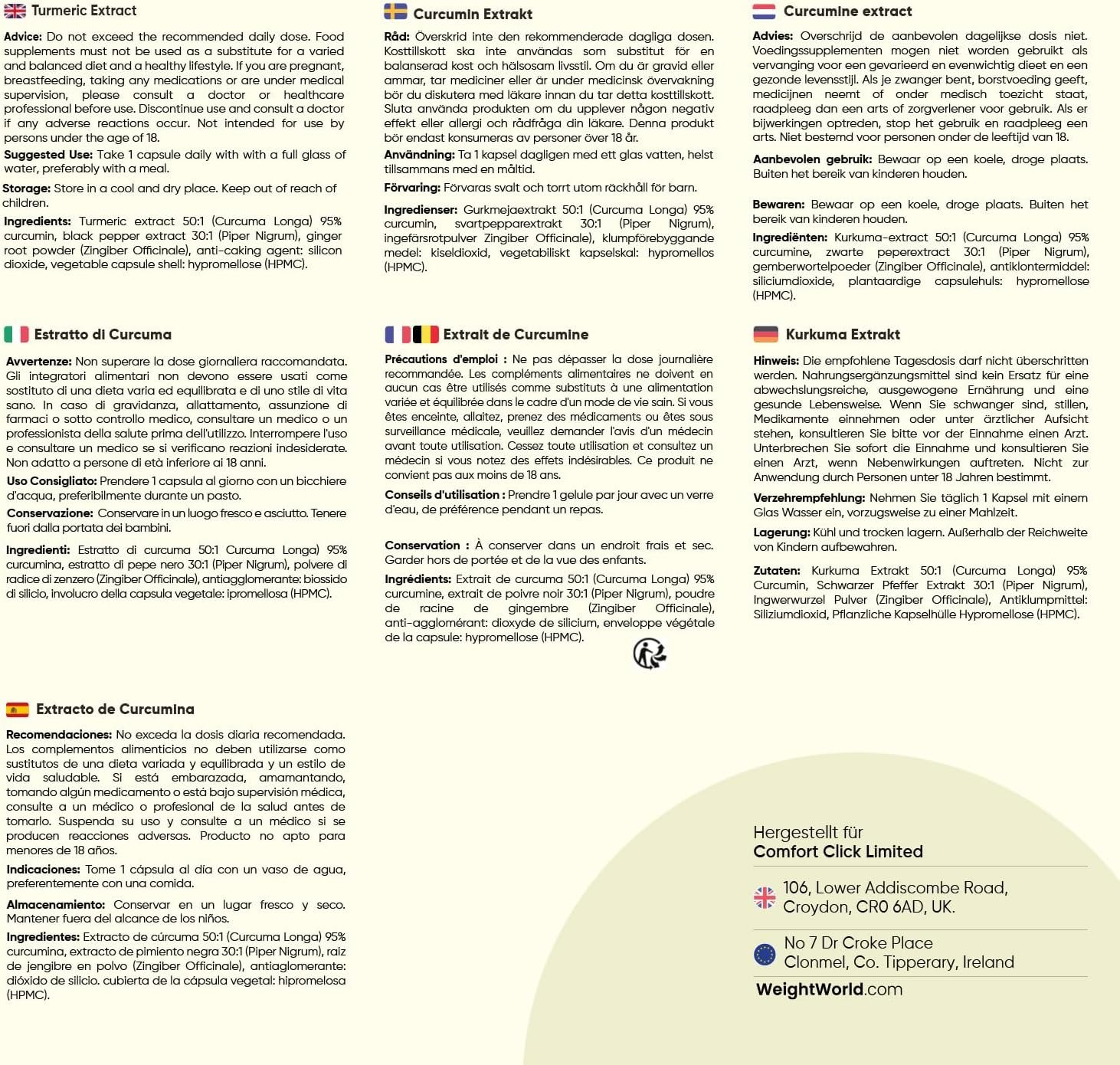 180 Kurkuma extrakt kapseln hochdosiert mit ingwer & pfeffer | Weightworld