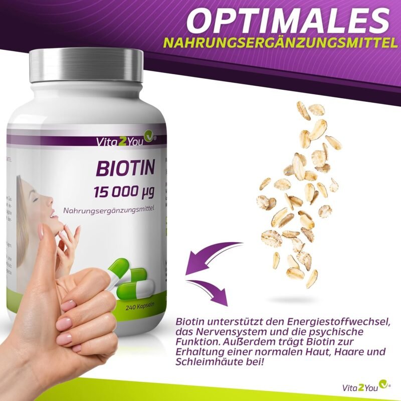 240 Kapseln Biotin Kapseln 15.000 mcg hochdosiert vegan Vita2You