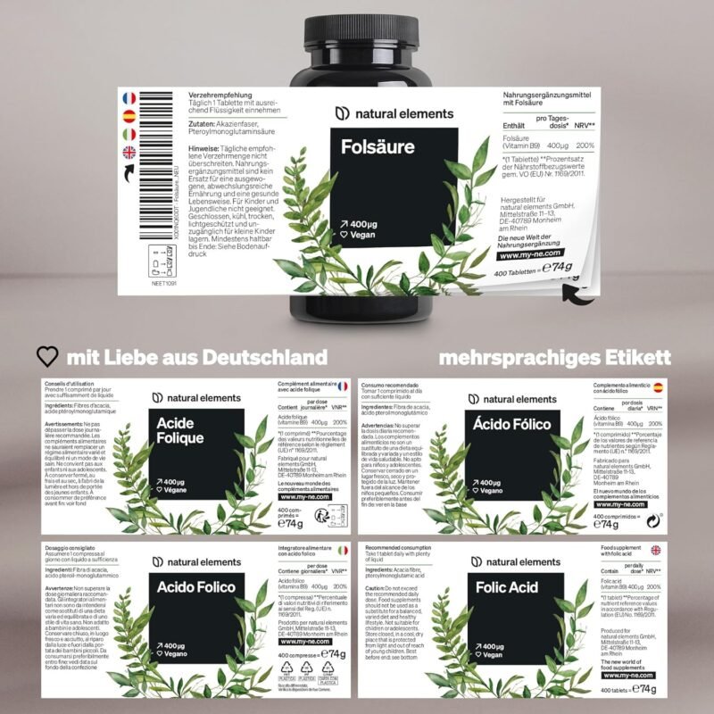 400 Tabletten Folsäure Tabletten 400 mcg vegan hochdosiert natural elements