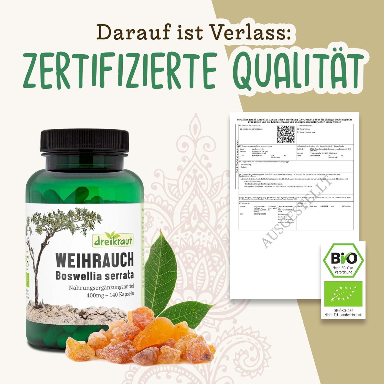 140 Weihrauch kapseln bio hochdosiert 1600mg boswellia serrata | Dreikraut