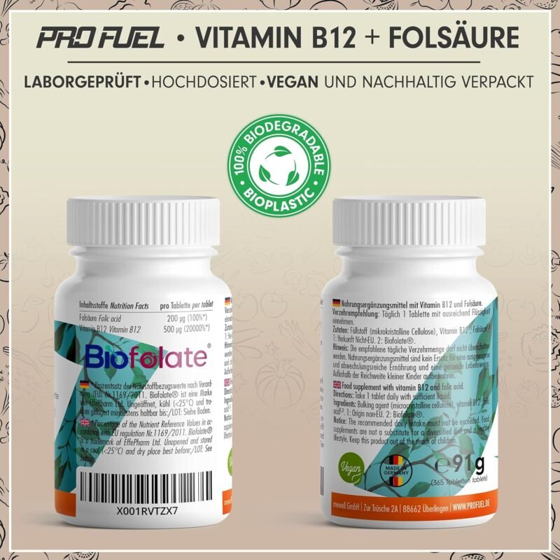 365 Tabletten Vitamin B12 Tabletten 500 µg hochdosiert vegan ProFuel