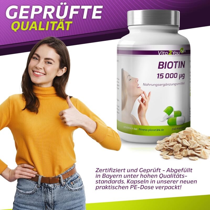 240 Kapseln Biotin Kapseln 15.000 mcg hochdosiert vegan Vita2You