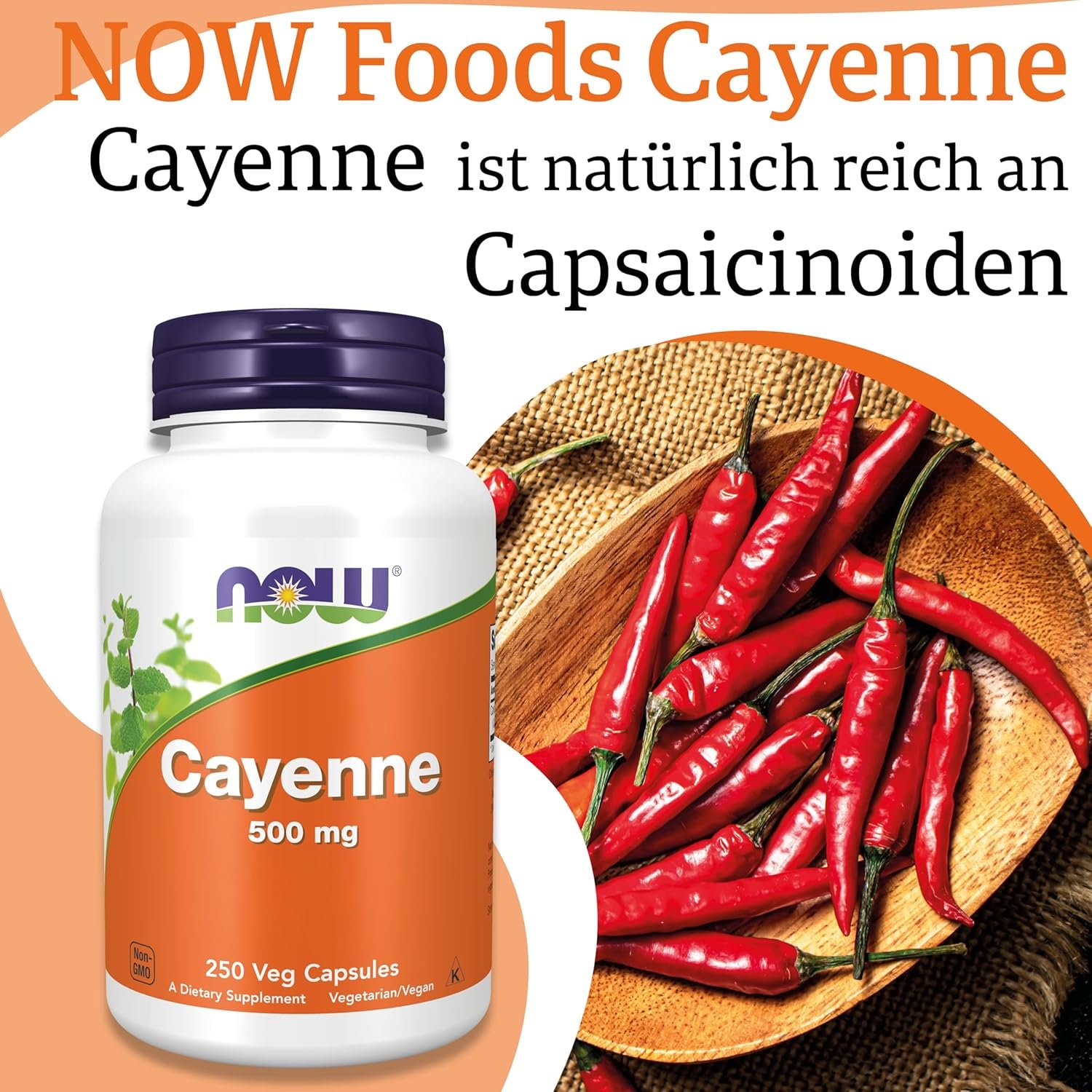 91GSxzXGWIL._AC_SL1500_ 250 cayenne 500mg kapseln – Vegan, Laborgeprüft, Glutenfrei – Now Foods