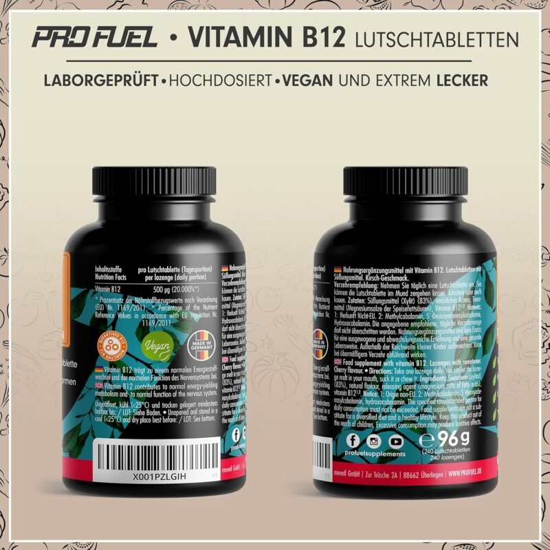 240 Lutschtabletten Vitamin B12 Lutschtabletten 500 µg vegan ProFuel