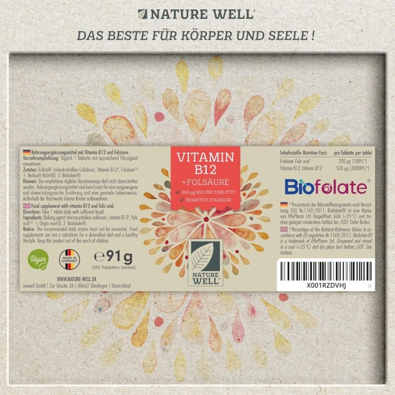 365 Tabletten Vitamin B12 Tabletten 500 µg hochdosiert vegan NatureWell
