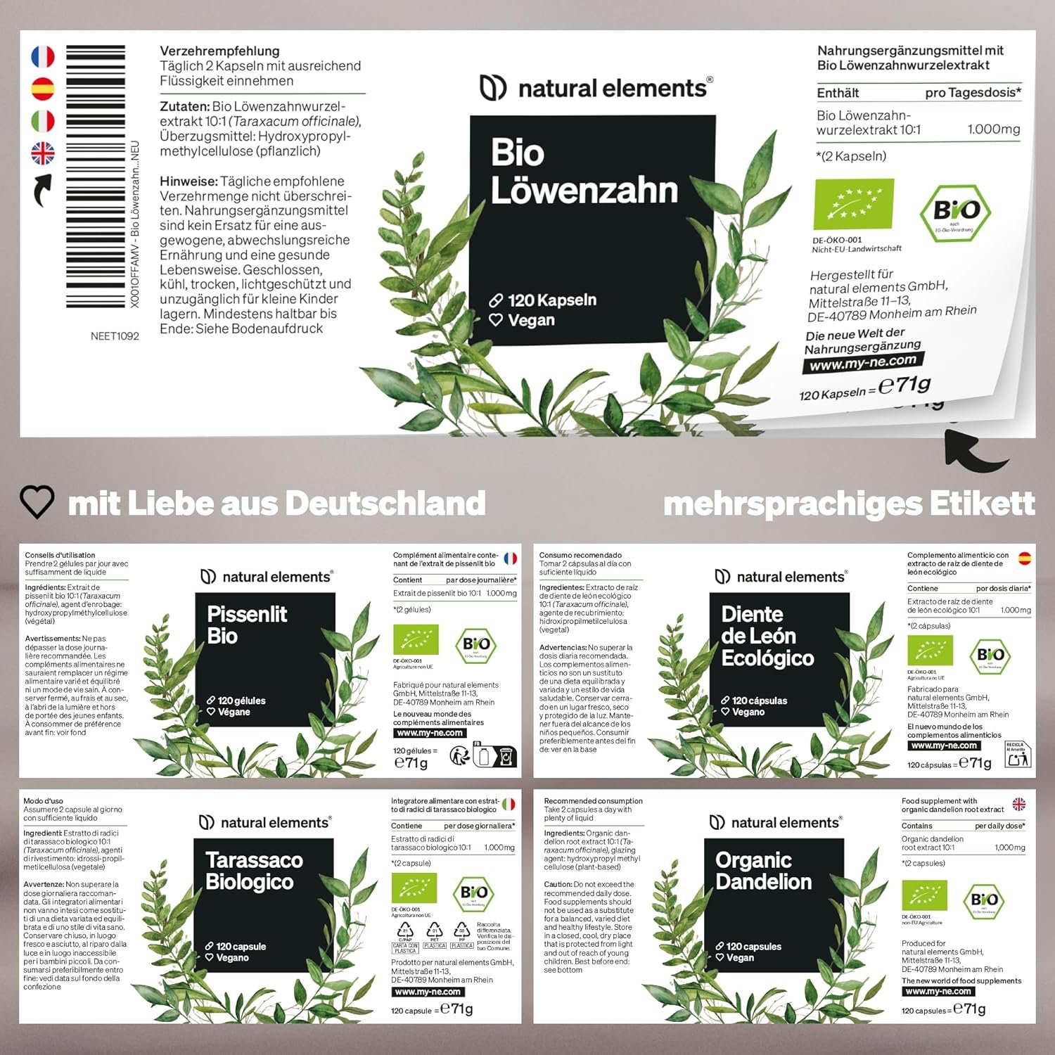 120 bio löwenzahn kapseln – 1000 mg hochdosierter 10:1 Löwenzahnwurzelextrakt – Vegan