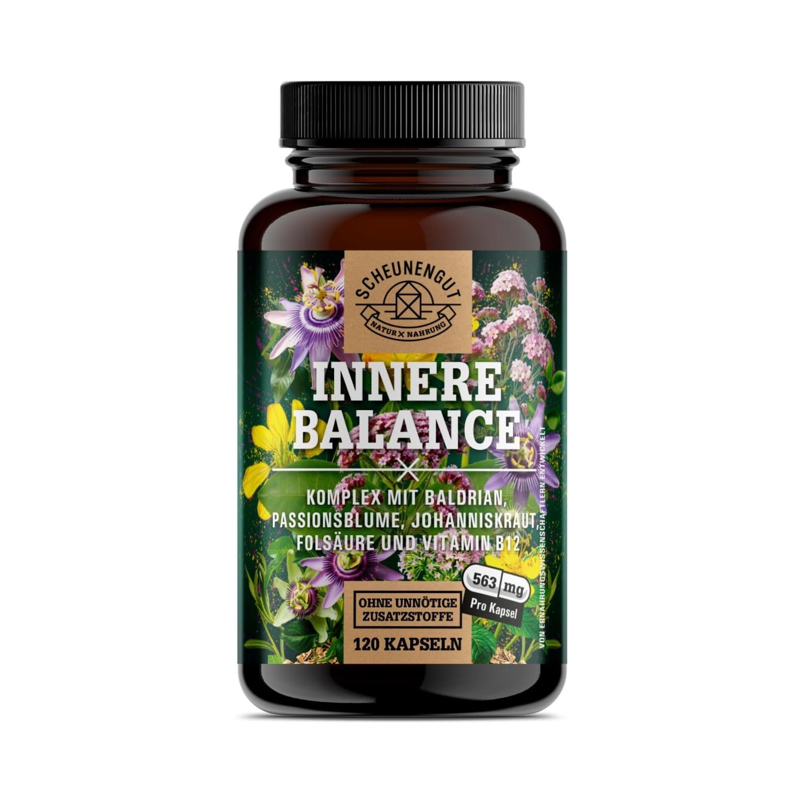 120 baldrian kapseln hochdosiert – Mit Johanniskraut & Passionsblume – Laborgeprüfter Komplex – INNERE BALANCE®