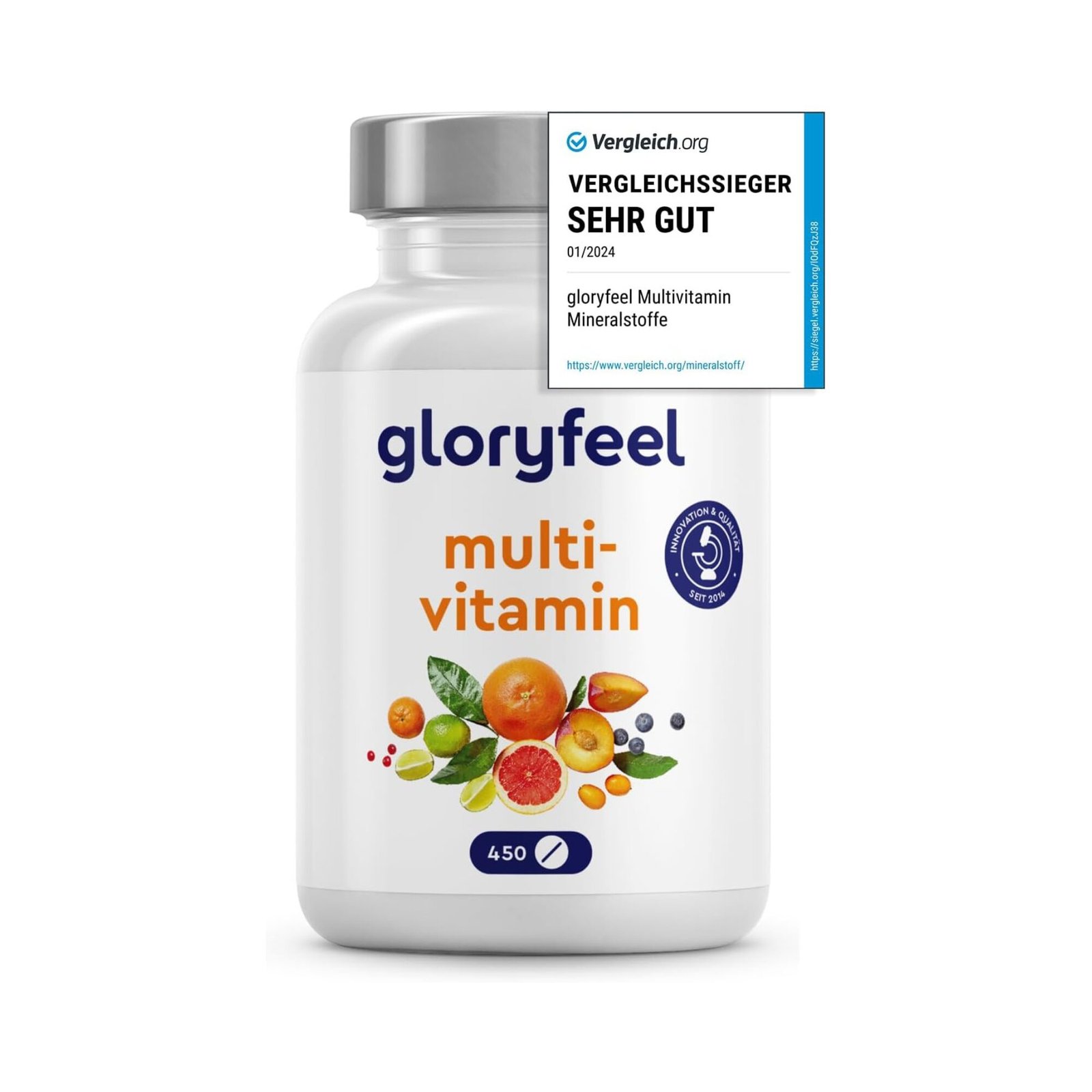 Multivitamin Hochdosiert - 450 Tabletten - Wertvolle Mineralien & alle A-Z Vitamine 450 Tabletten Multivitamin Tabletten hochdosiert vegan gloryfeel