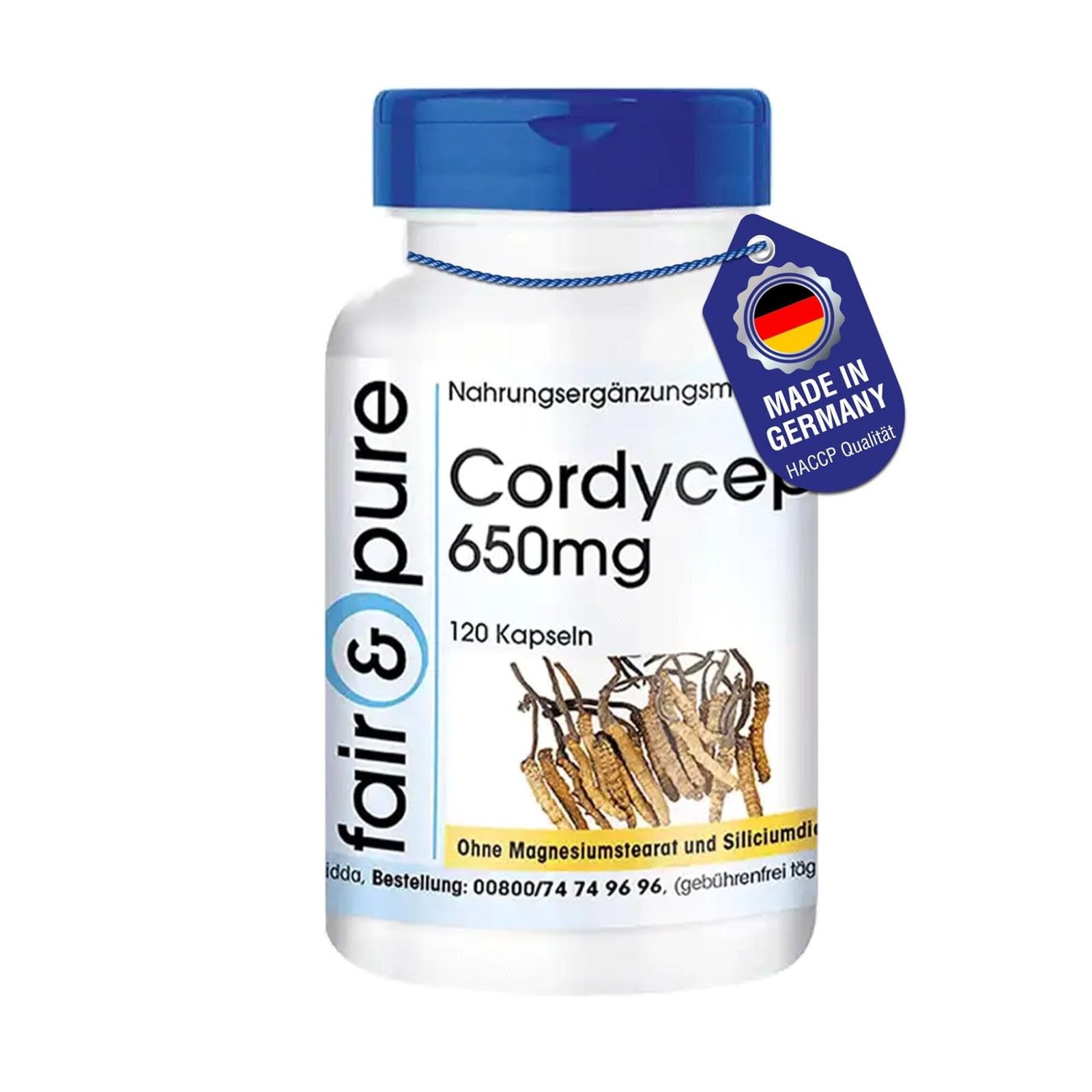 cordyceps kapseln 120 stück 650mg vegan ohne zusätze fair & pure