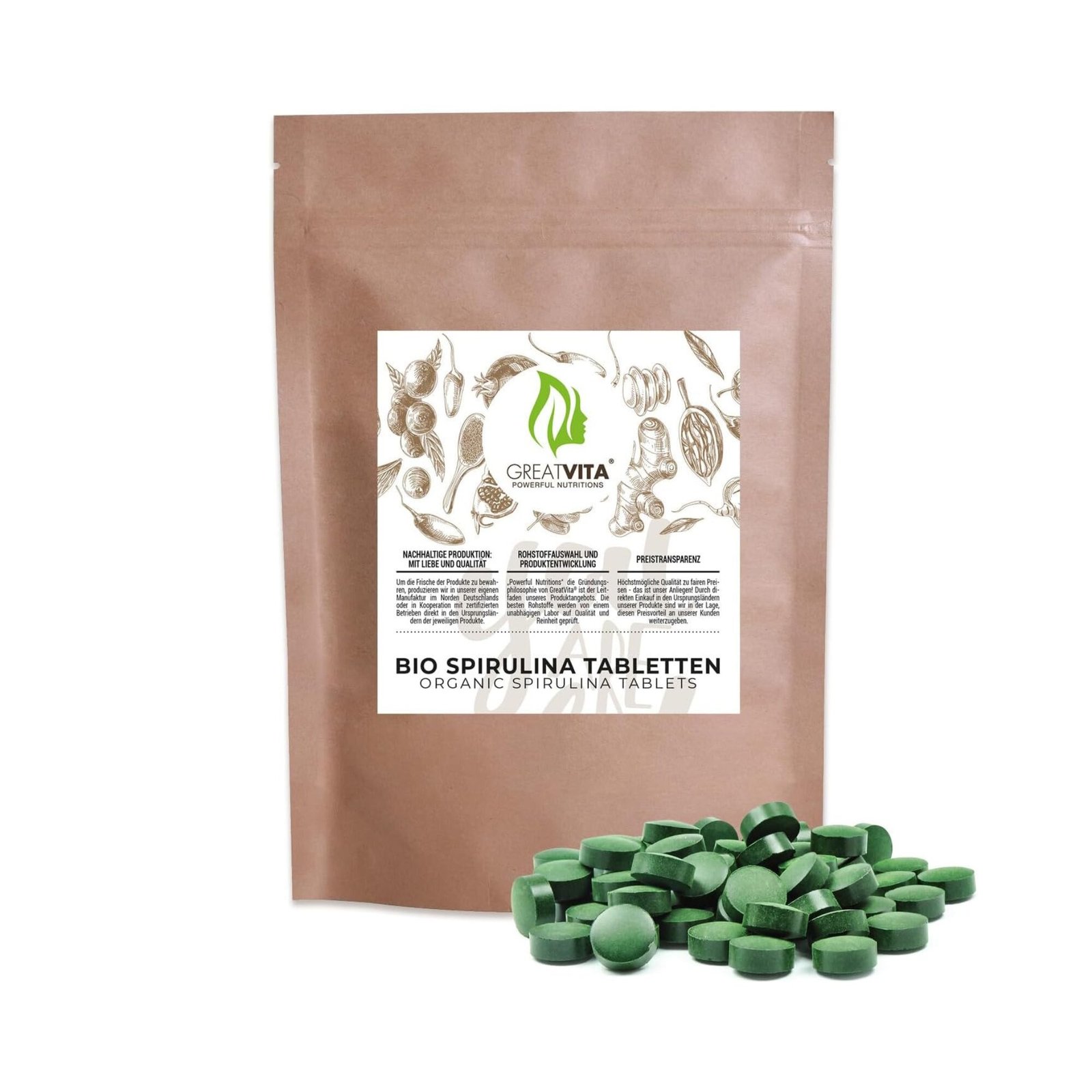 spirulina tabletten bio 800 stück 500mg vegan 400g