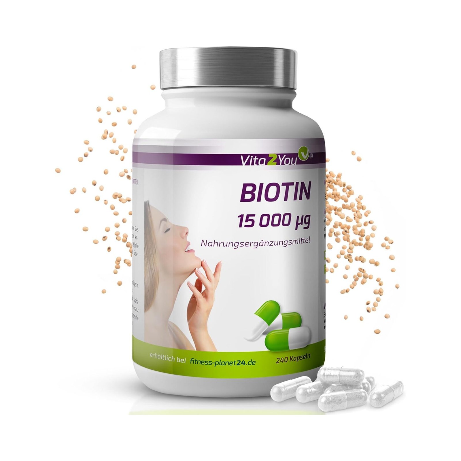 Vita2You Biotin 15,000 mcg (Vitamin B7) 240 capsules 240 Kapseln Biotin Kapseln 15.000 mcg hochdosiert vegan Vita2You