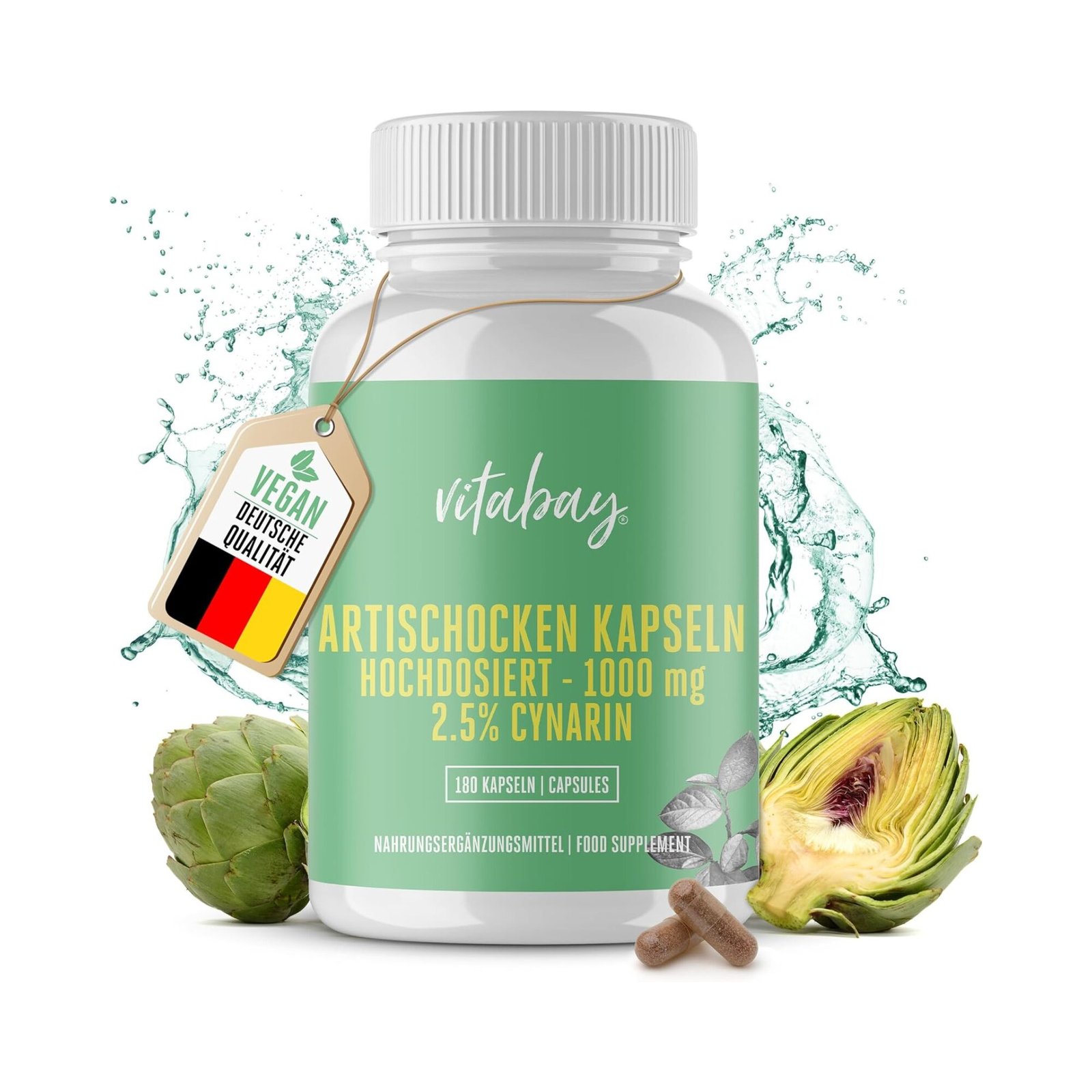 Vitabay Artischocken Kapseln Hochdosiert - 180 Vegane Kapseln 180 Vegane Artischocken Kapseln Hochdosiert Artischockenextrakt Vitabay
