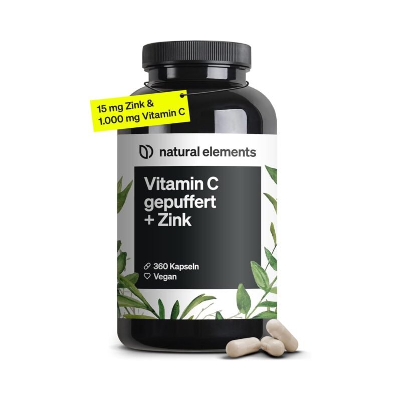 360 Kapseln Vitamin C Kapseln 1000 mg + 15 mg Zink vegan natural elements