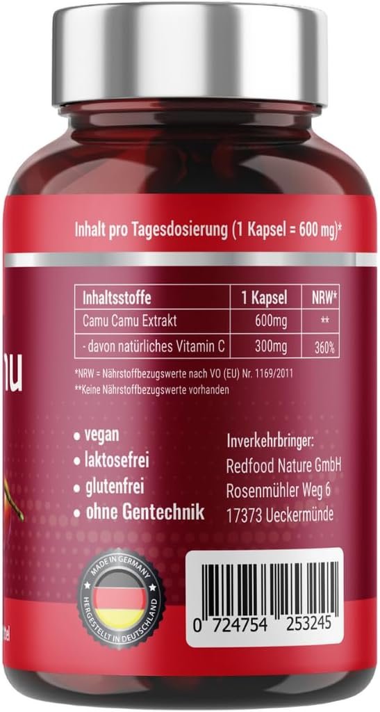 250 Kapseln Camu Camu Extrakt Kapseln hochdosiert mit natürlichem Vitamin C | Redfood