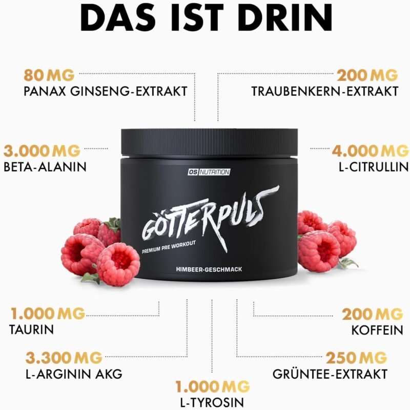 308g Pre Workout Booster Himbeere – Hochdosierter Trainingsbooster vegan | OS Nutrition