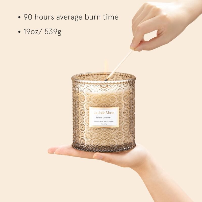 Island Coconut Duftkerze 539g | Glaskerze mit Holzdocht & Kokosduft | 90h Brenndauer | LA JOLIE MUSE