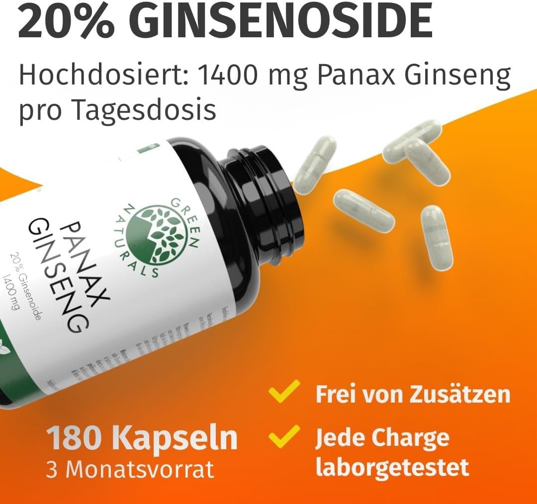 61855iQyNmL._AC_SL1080_ Panax Ginseng Extrakt – 2100 mg hochdosiert mit 20 % Ginsenoiden | Green Naturals