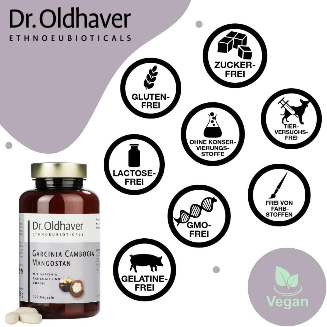 120 Garcinia Cambogia Presslinge – mit Mangostan & Chrom, hochdosiert | Dr. Oldhaver
