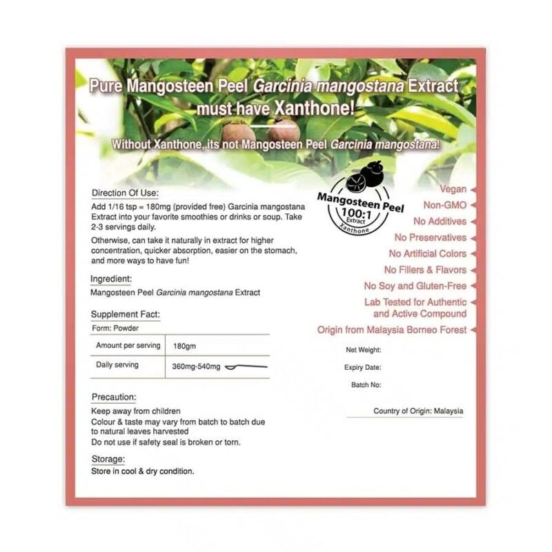 100 g Mangostan Pulver – 100 % naturrein, ohne Zusätze, vielseitig verwendbar | ALIBOOSTER