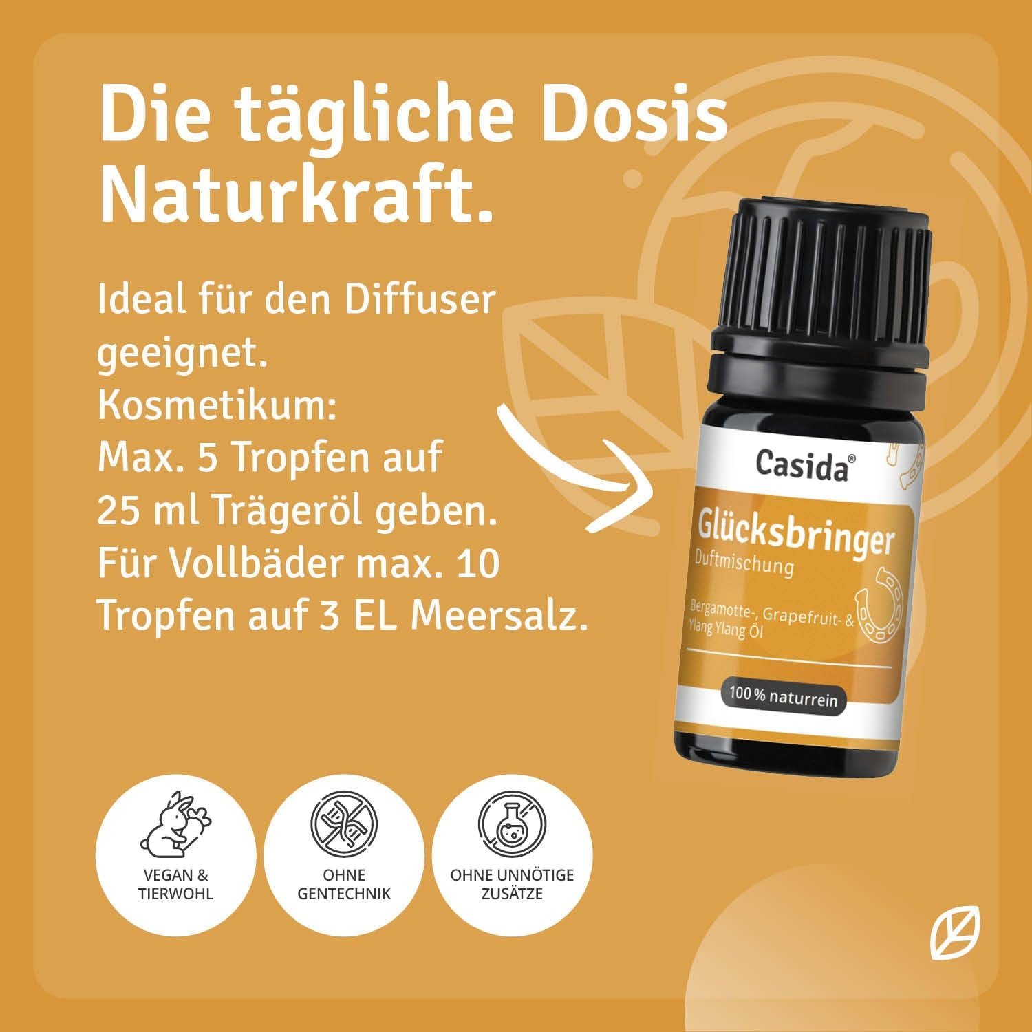 61Z-w9DbJ0L._AC_SL1500_ 5 ml Glücksbringer Duftmischung | Ätherische Öle für Energie & Frische | Casida