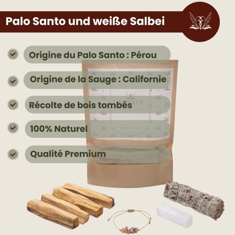 12-teiliges Set Räucherset Hausreinigung – Weißer Salbei, Palo Santo & Selenit Armband | BESOULS