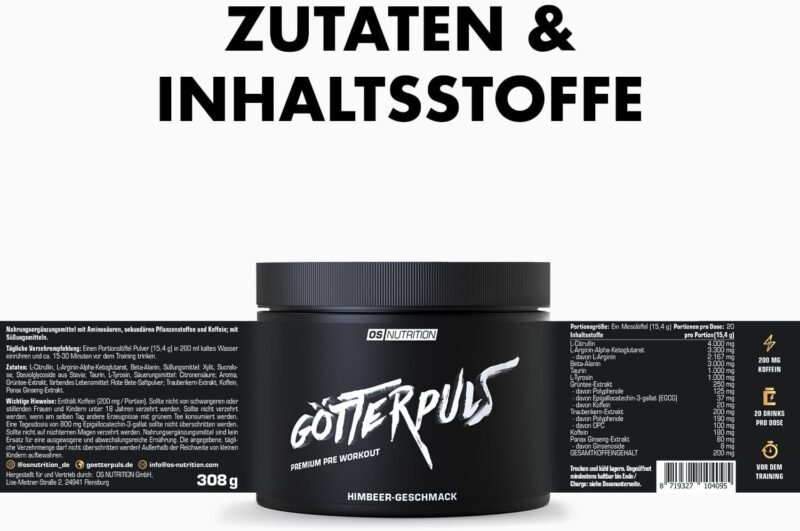 308g Pre Workout Booster Himbeere – Hochdosierter Trainingsbooster vegan | OS Nutrition