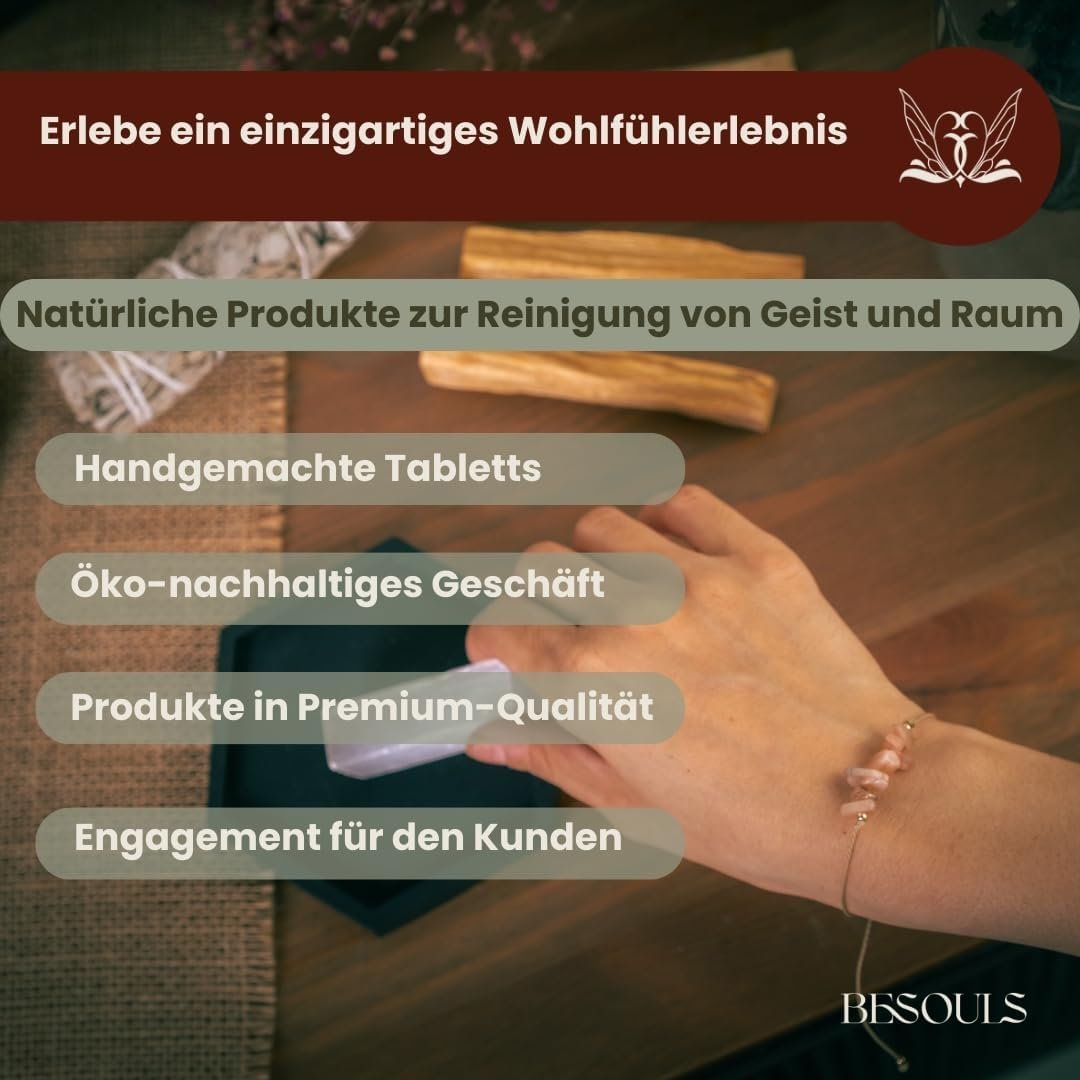 12-teiliges Set Räucherset Hausreinigung – Weißer Salbei, Palo Santo & Selenit Armband | BESOULS
