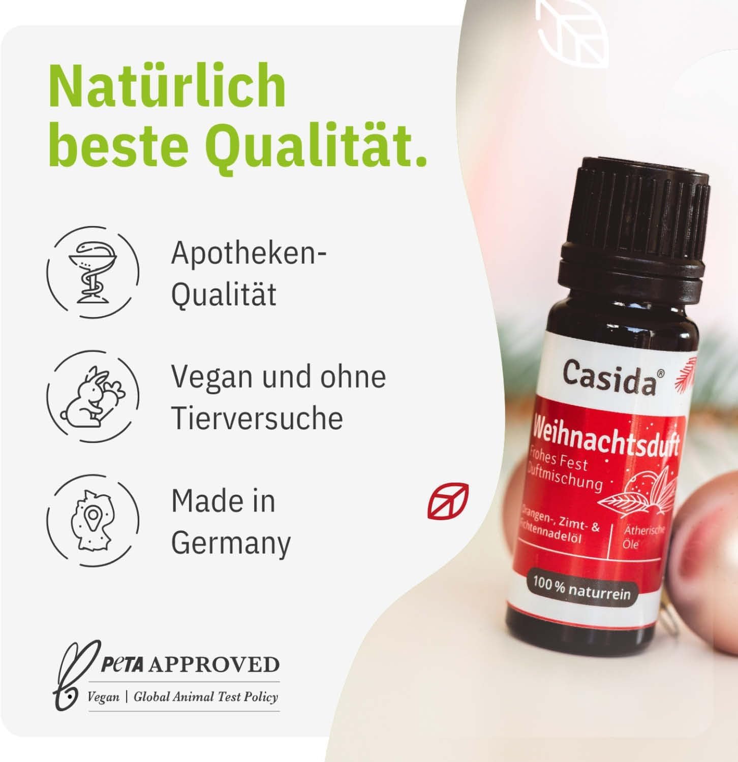 10 ml Weihnachtsduft Öl Frohes Fest | Ätherisches Weihnachtsöl mit Zimt & Orange | Casida