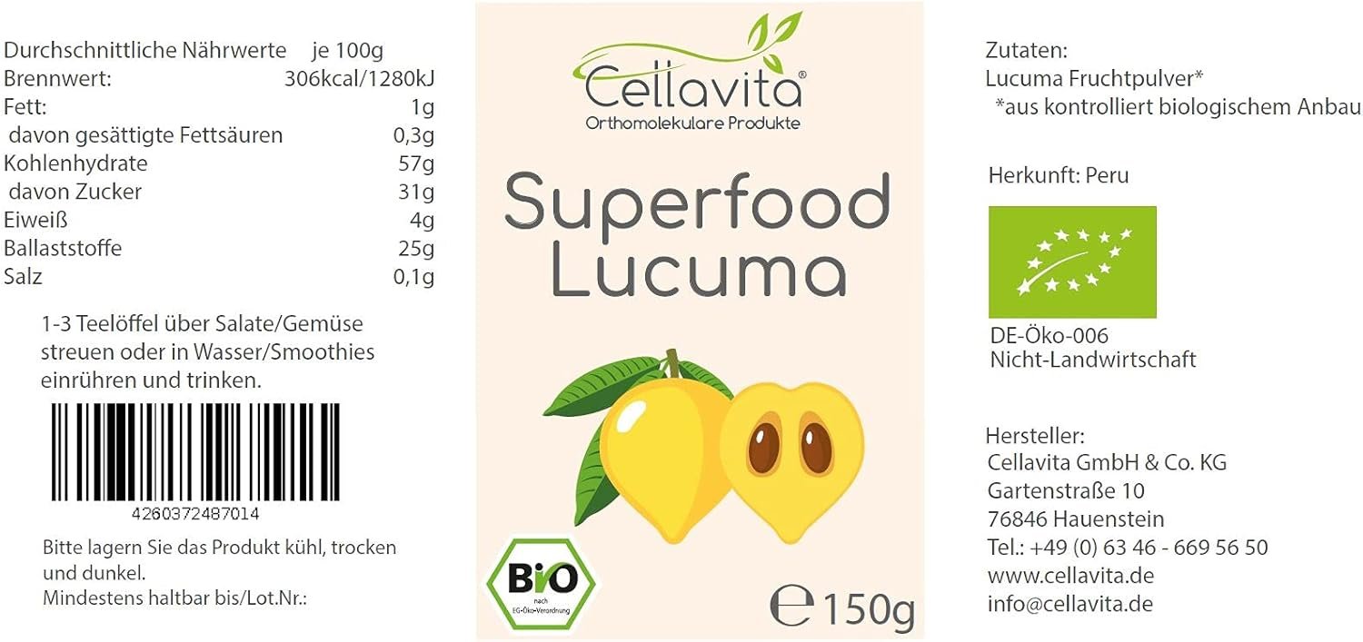 250 g Lucuma Pulver Bio – Superfood aus Peru, fruchtig & vegan | Cellavita