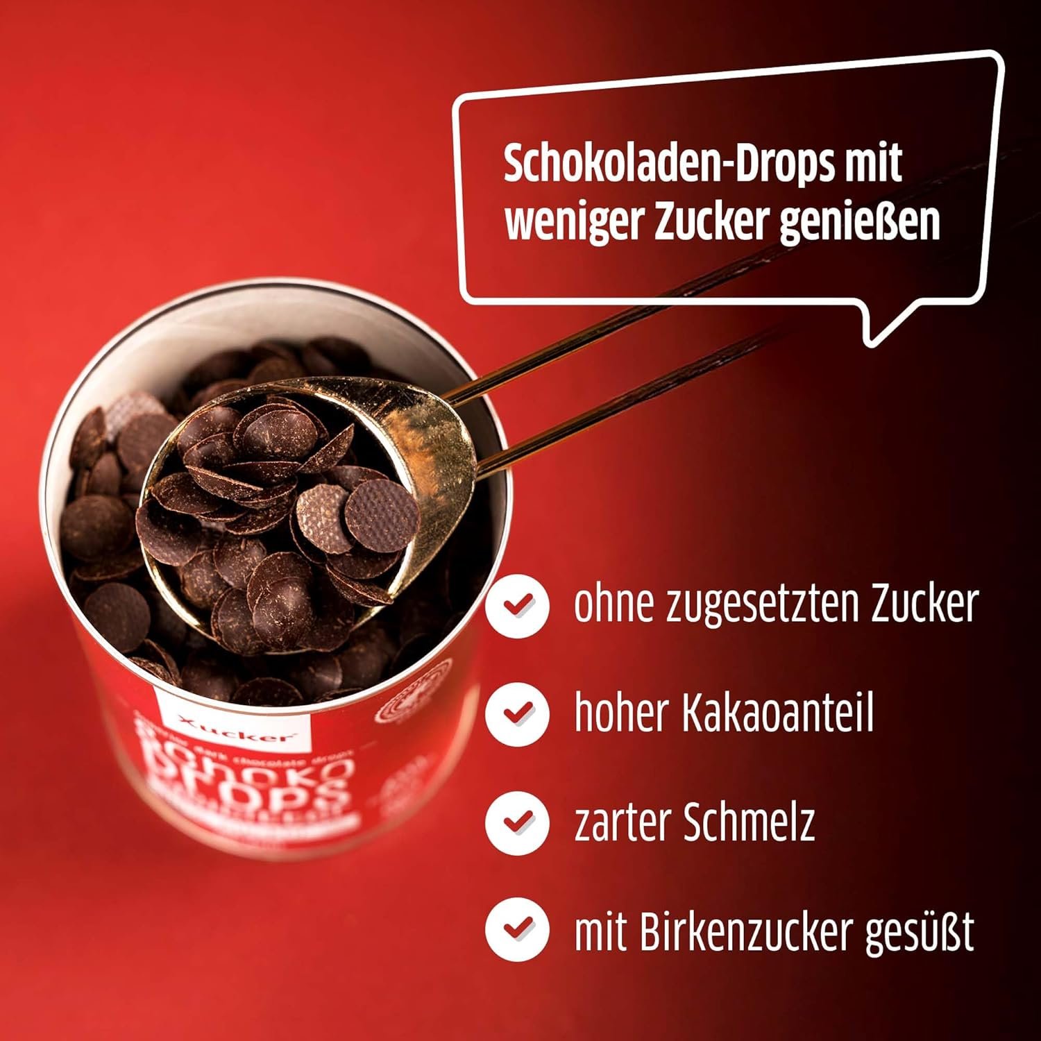200g Edelbitter Schokodrops mit Xylit | Vegan & zuckerreduziert | Xucker