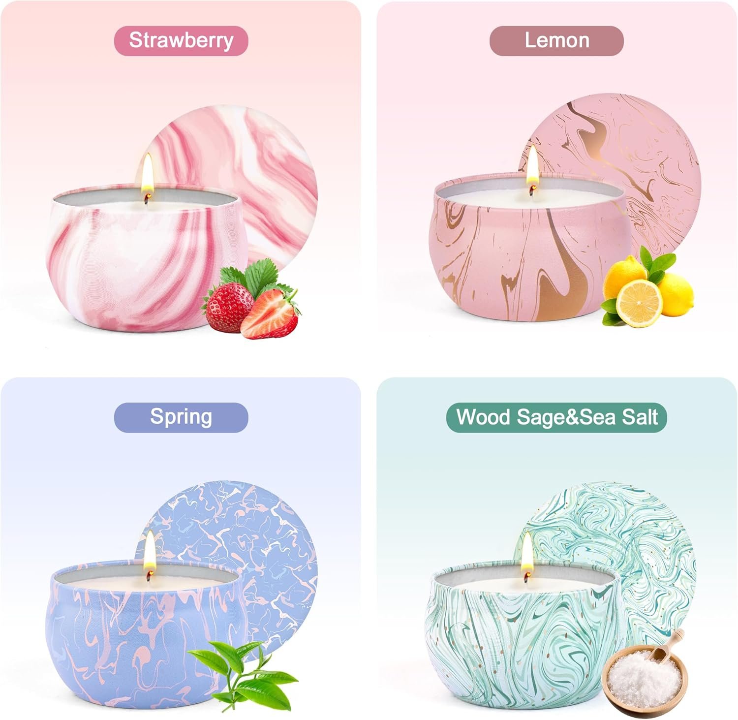 4er Pack Duftkerzen Geschenkset – Aromatherapie Kerzen aus Sojawachs zum Stressabbau | Ldumoduw