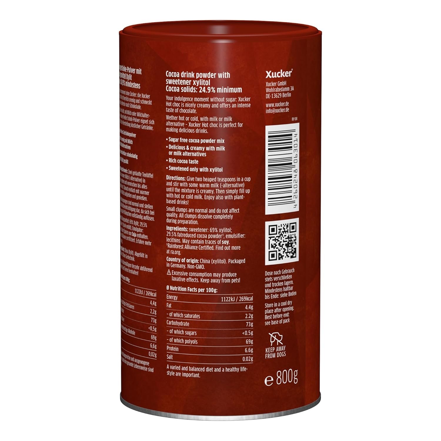 800g Heiße Schoki ohne Zucker | Trinkkakao mit Xylit | Xucker