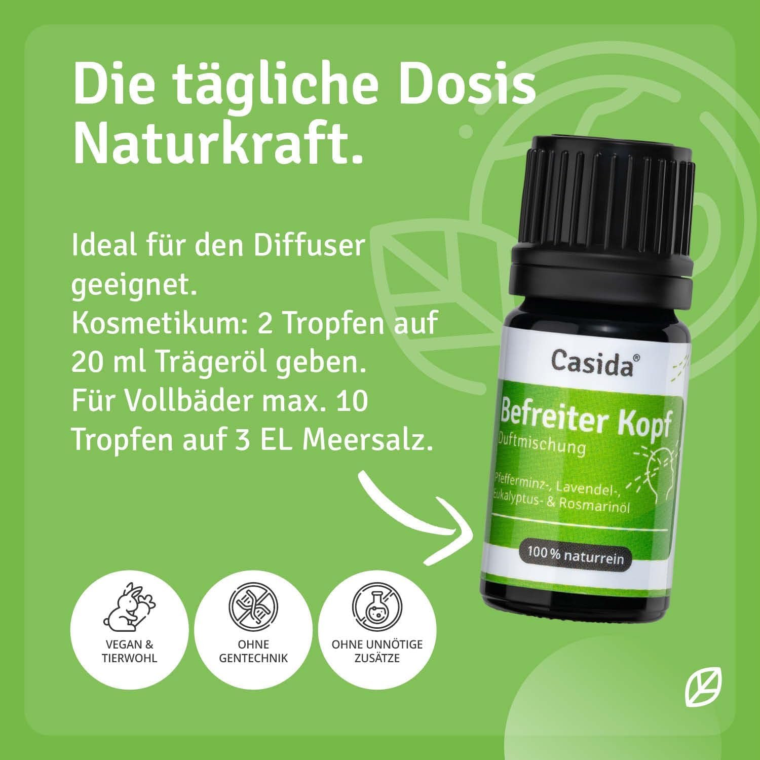 5 ml Casida Befreiter Kopf Duftmischung | Ätherisches Öl mit Pfefferminz & Eukalyptus