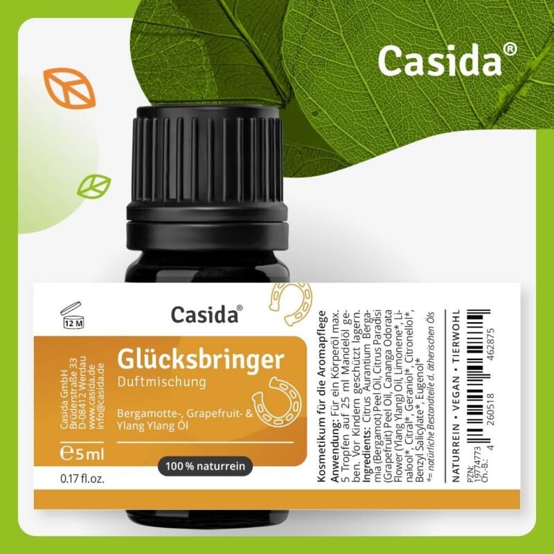5 ml Glücksbringer Duftmischung | Ätherische Öle für Energie & Frische | Casida